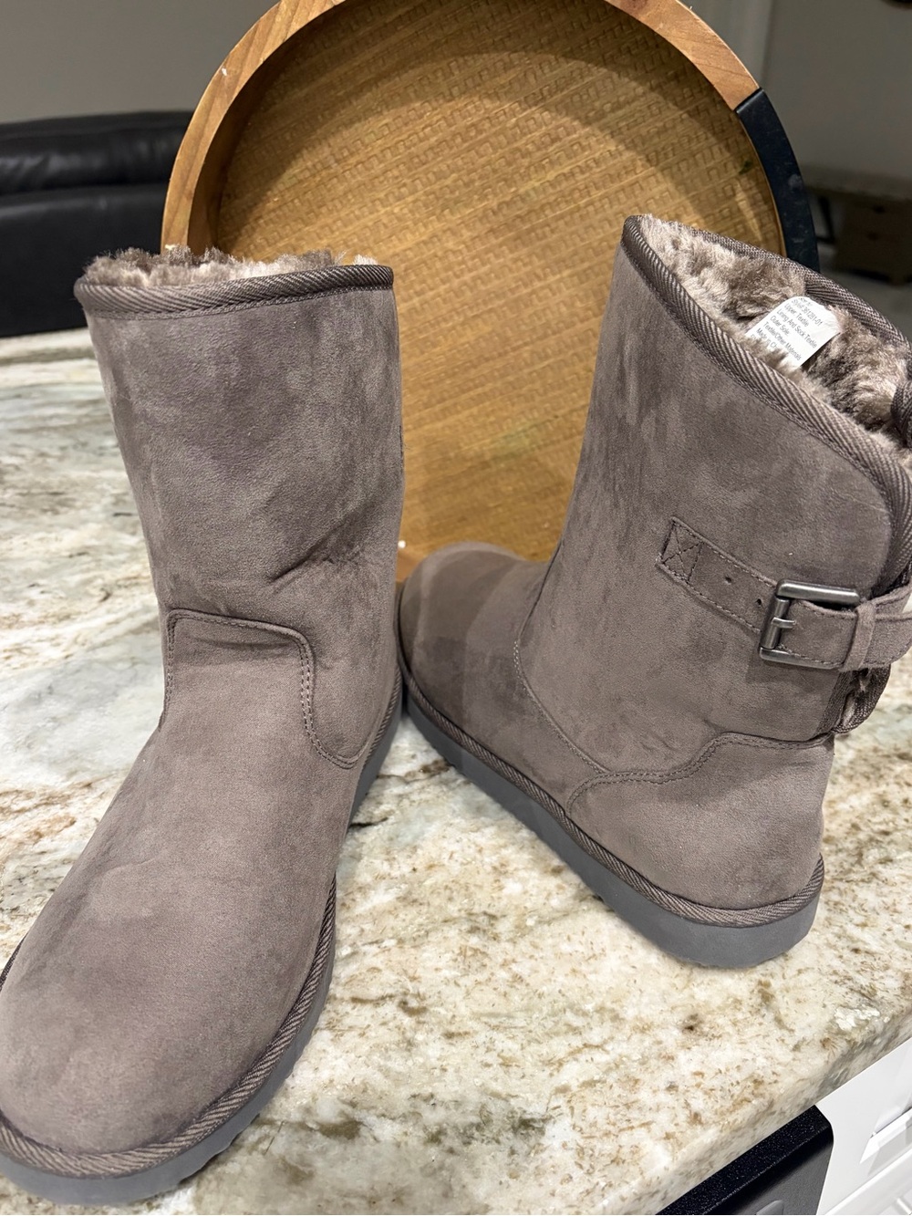 GAP Women’s Cozy Faux-Suede Mid-Calf Boot in gray/taupe